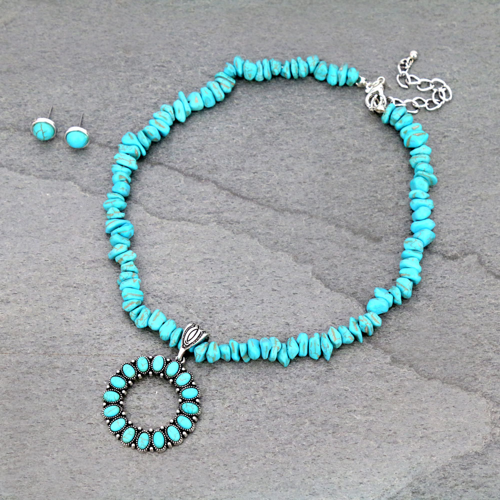 Circle Chip Stone Necklace Set