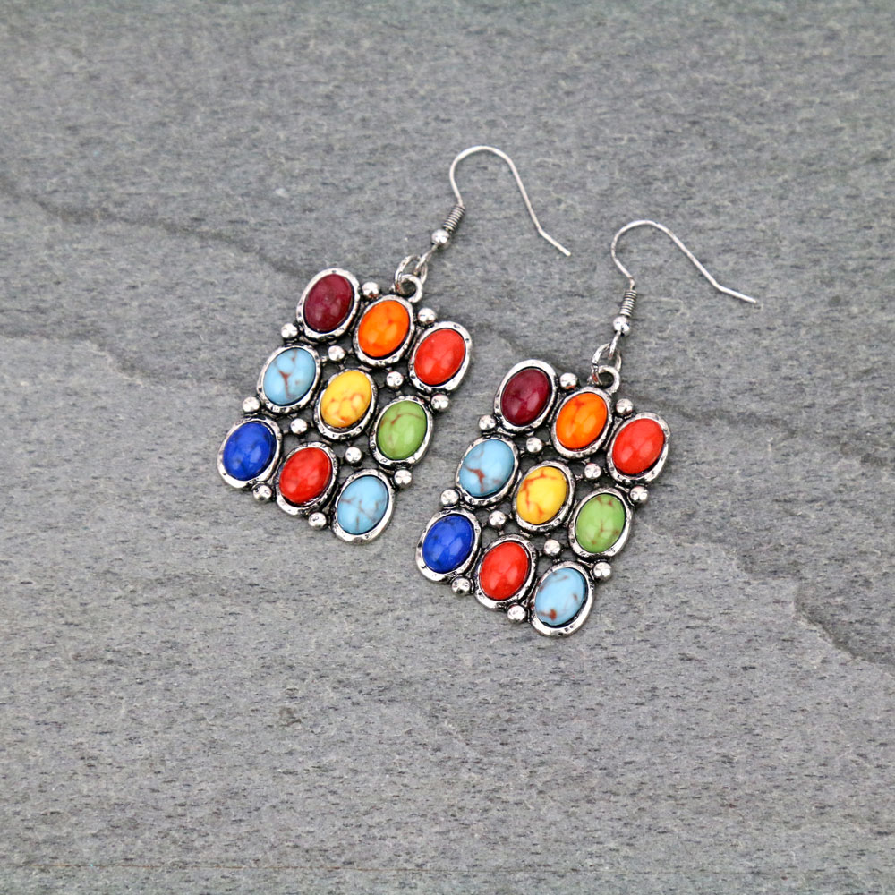 Western Design Stone Dangle Earrings