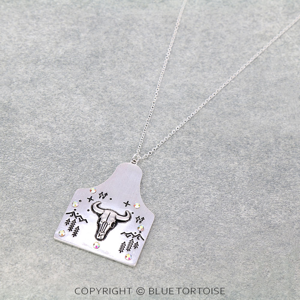 Western Steer Skull Ear Tag Necklace