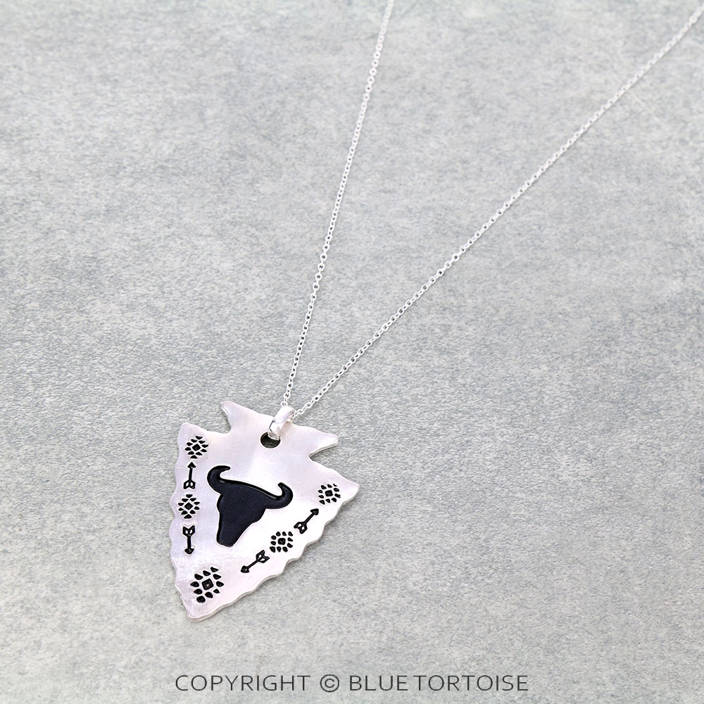 Western Steer Cow Head Arrowhead Necklace