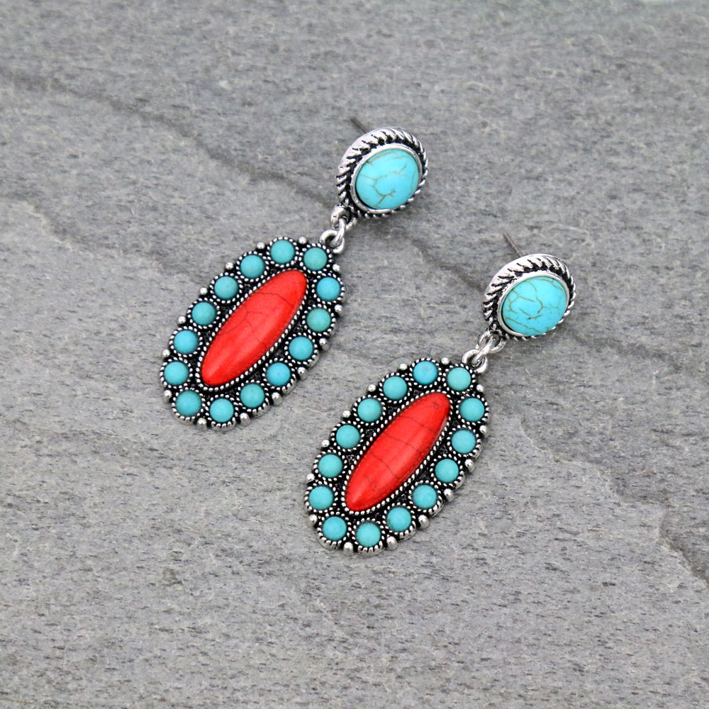 Western Oval Stone Stud Earrings