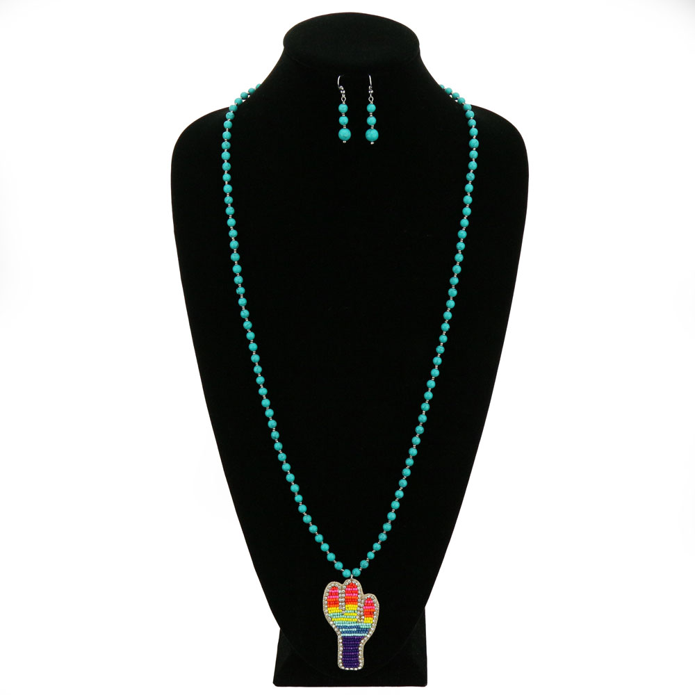 Handmade Serape Cactus Necklace Set - Image 2