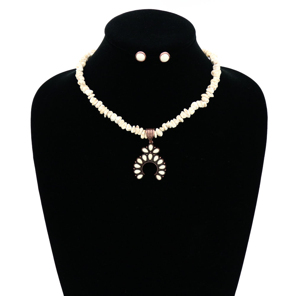 Squash Blossom Chip Stone Necklace Set - Image 2