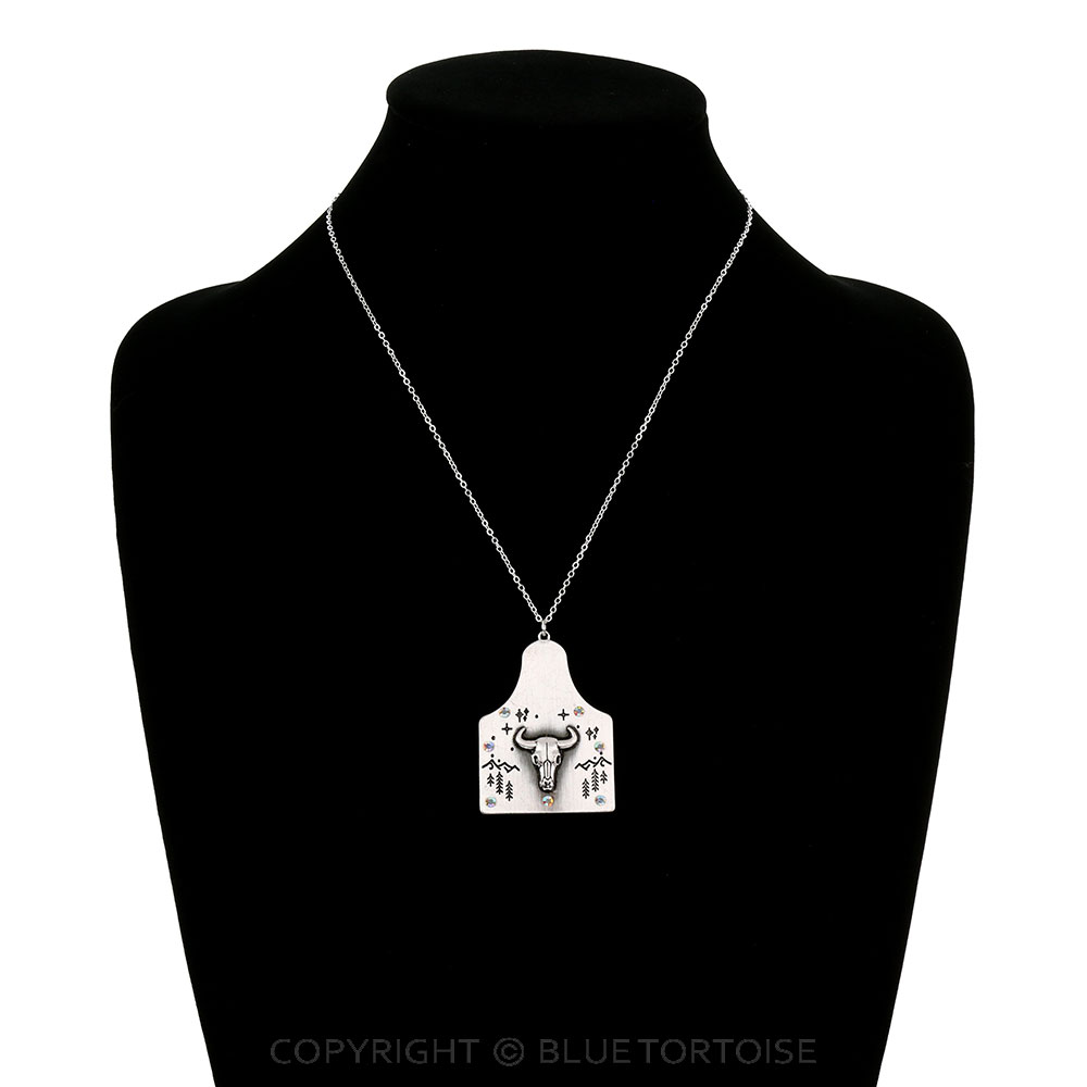 Western Steer Skull Ear Tag Necklace - Image 2