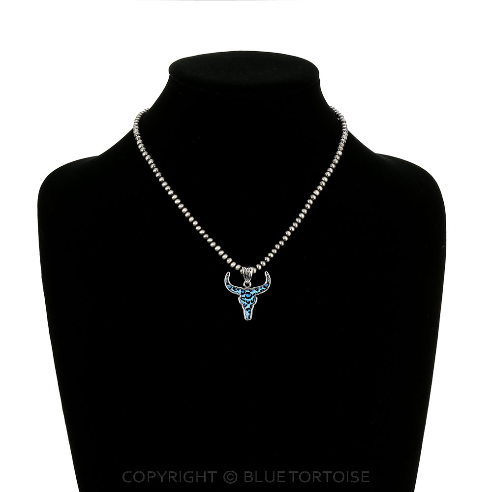 Western Steer Skull Flat Bubble Necklace - Image 2