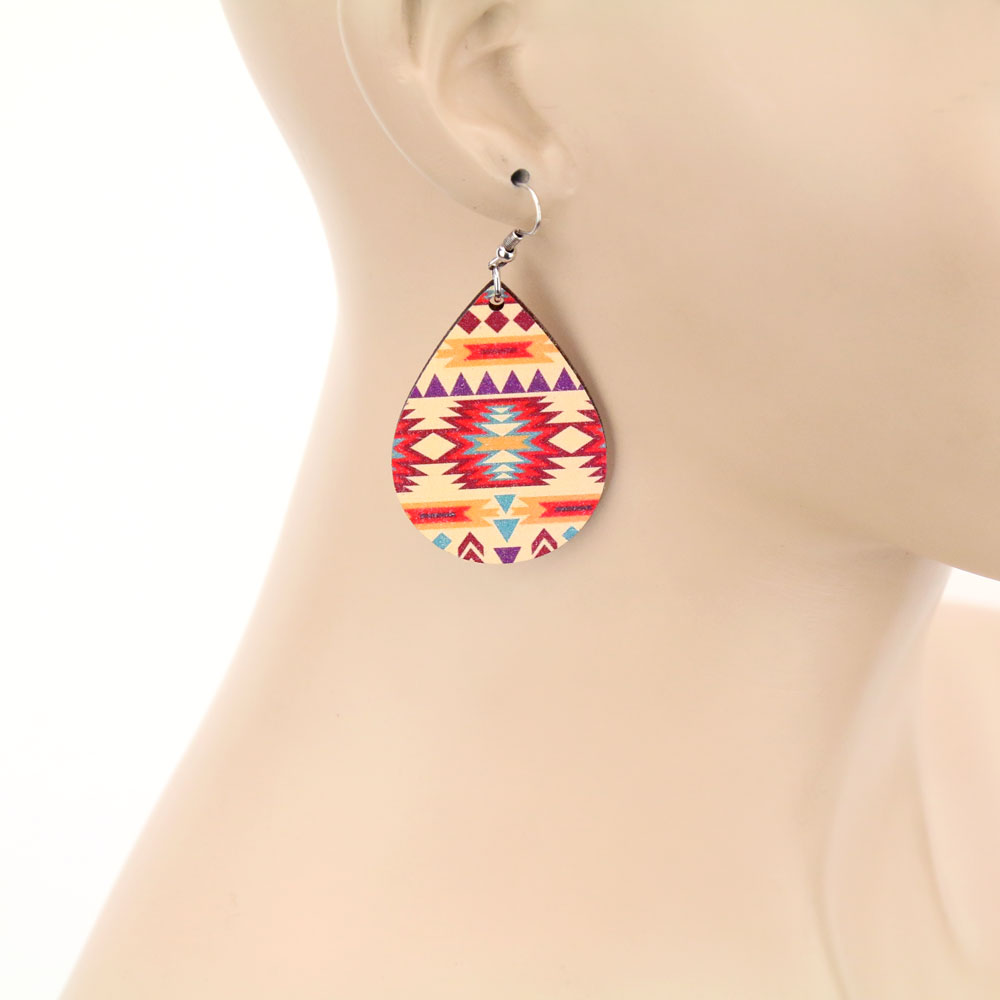 Navajo Style Wood Teardrop Dangle Earrings - Image 2