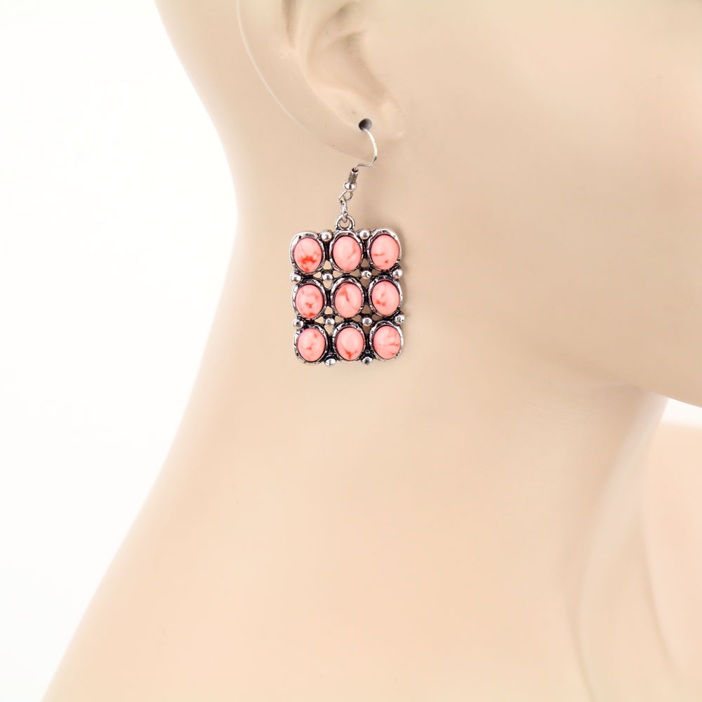 Western Design Stone Dangle Earrings - Image 2
