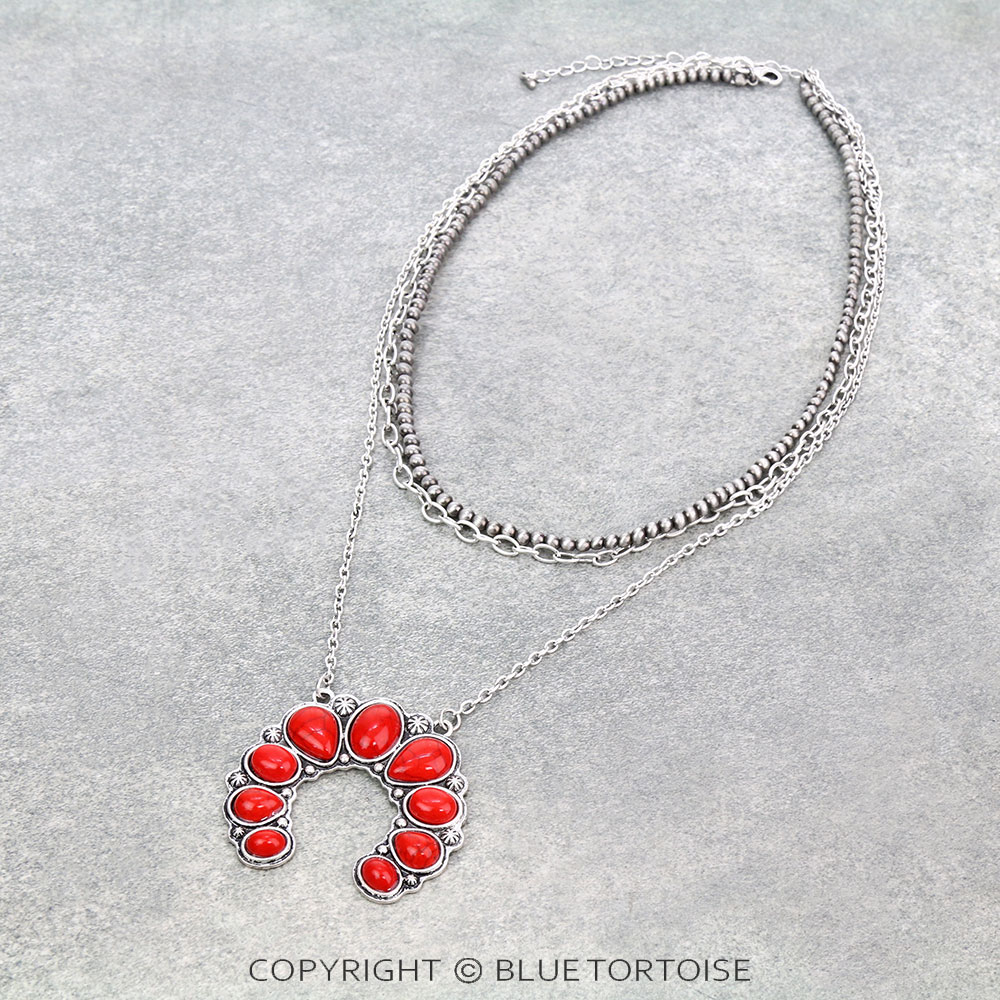 3 Layered Squash Blossom Pendant Necklace