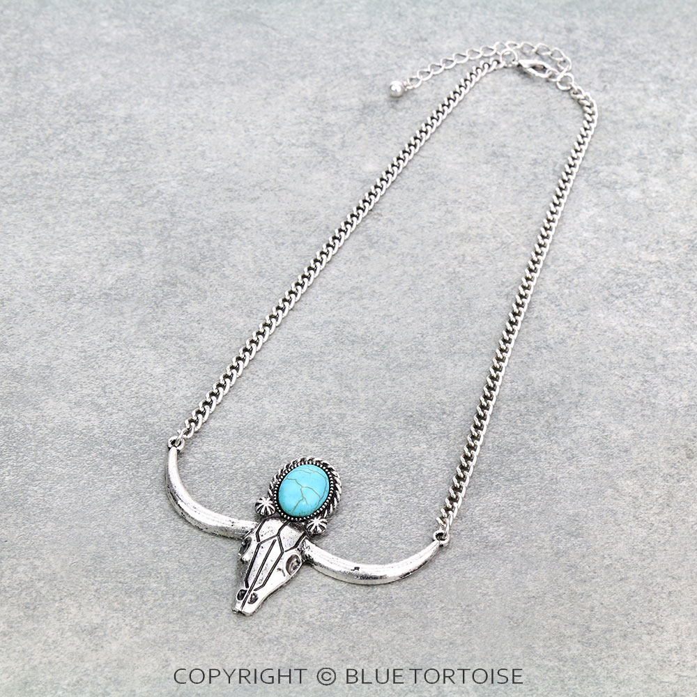 Western Steer Skull Stone Necklace