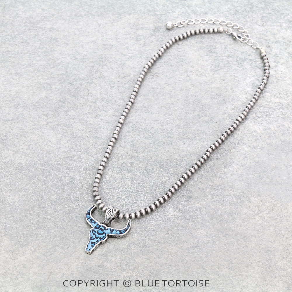 Western Steer Skull Flat Bubble Necklace