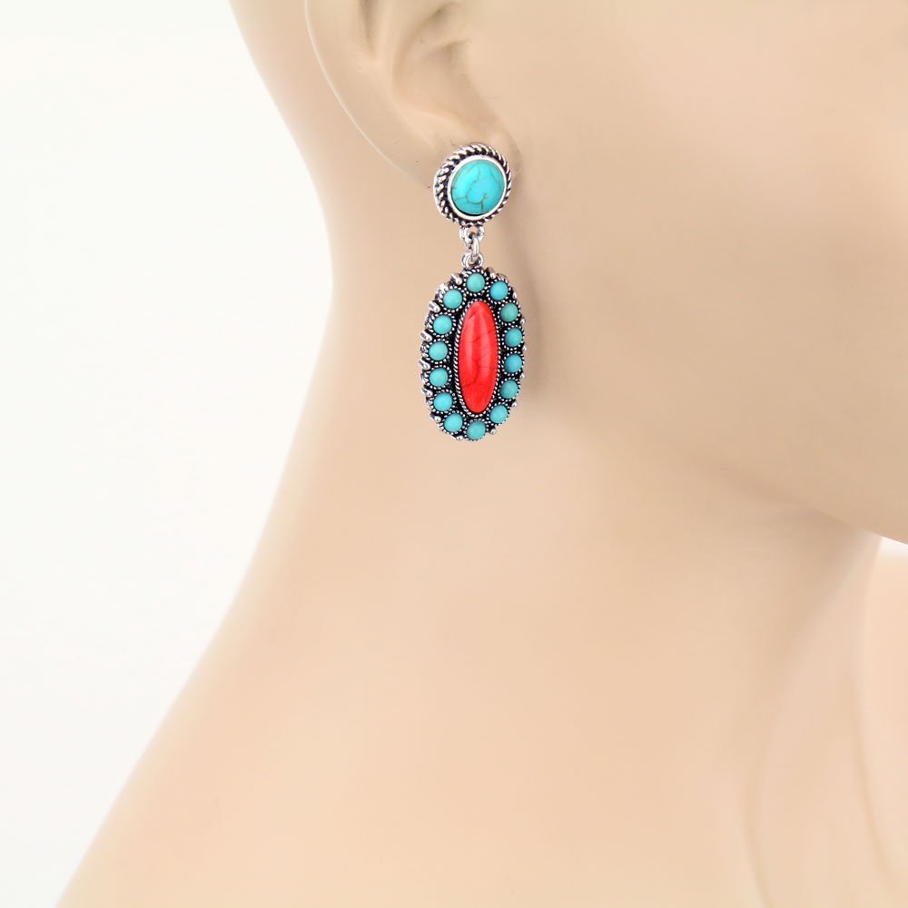 Western Oval Stone Stud Earrings - Image 2