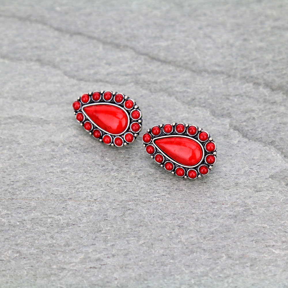 Western Design Stone Clip On Earrings