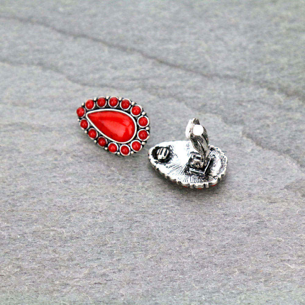 Western Design Stone Clip On Earrings - Image 2