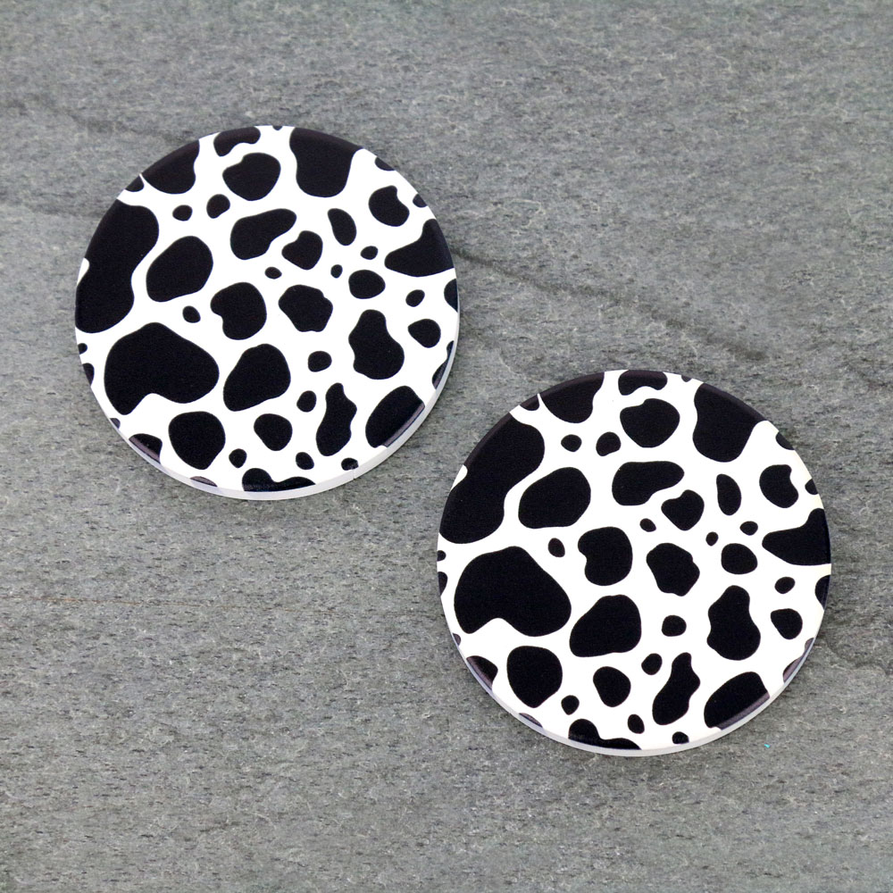 Cow Printed Absorbent Ceramic Car Coasters