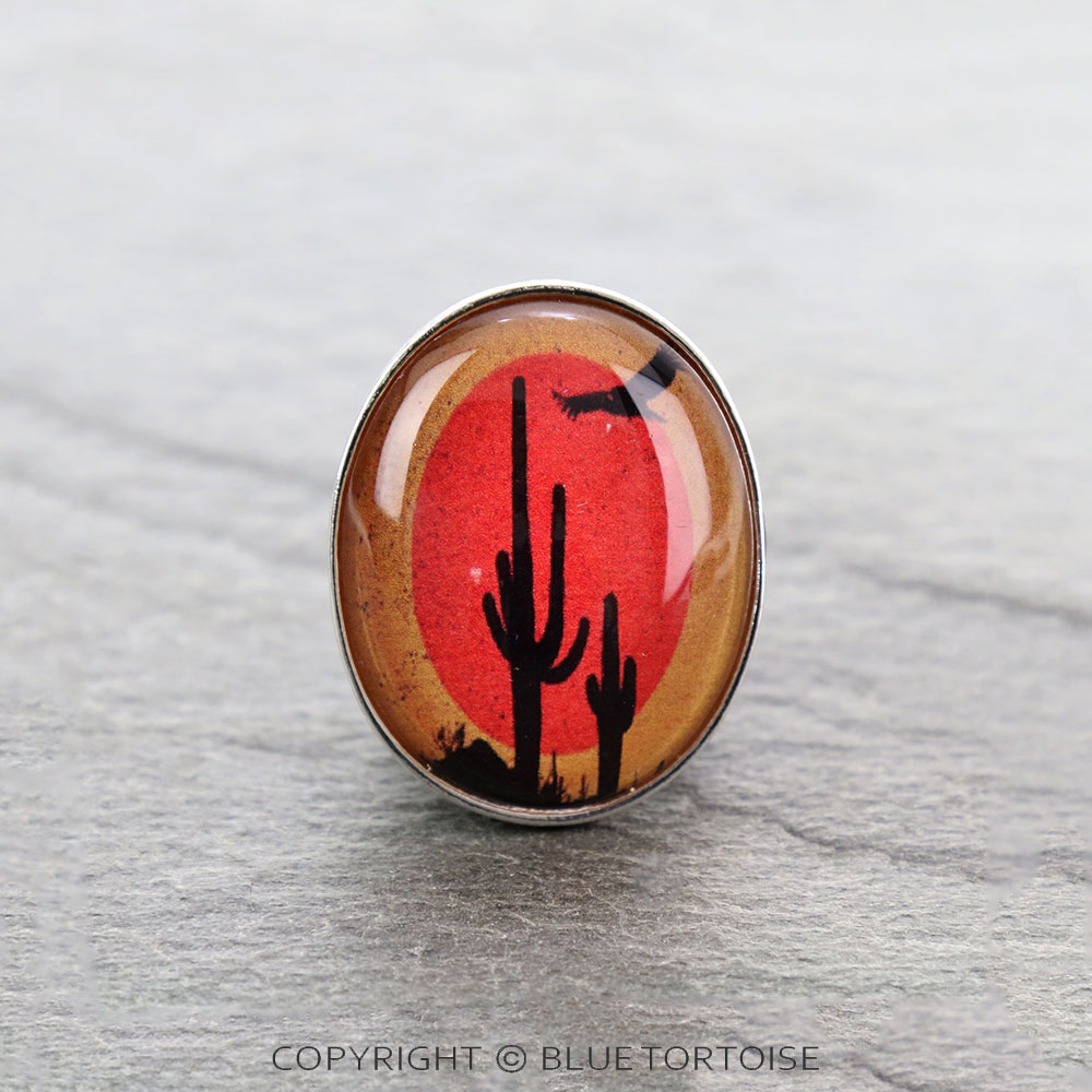 Western Cactus Scenery Flat Bubble Phone Grip & Stand