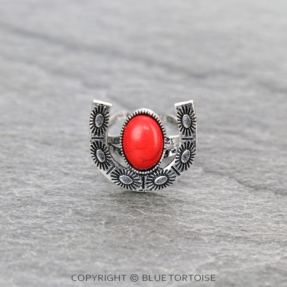 Western Horseshoe Stone Cuff Ring