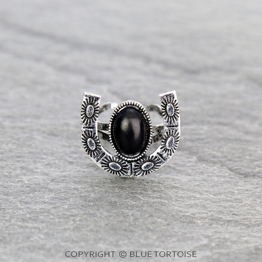 Western Horseshoe Stone Cuff Ring