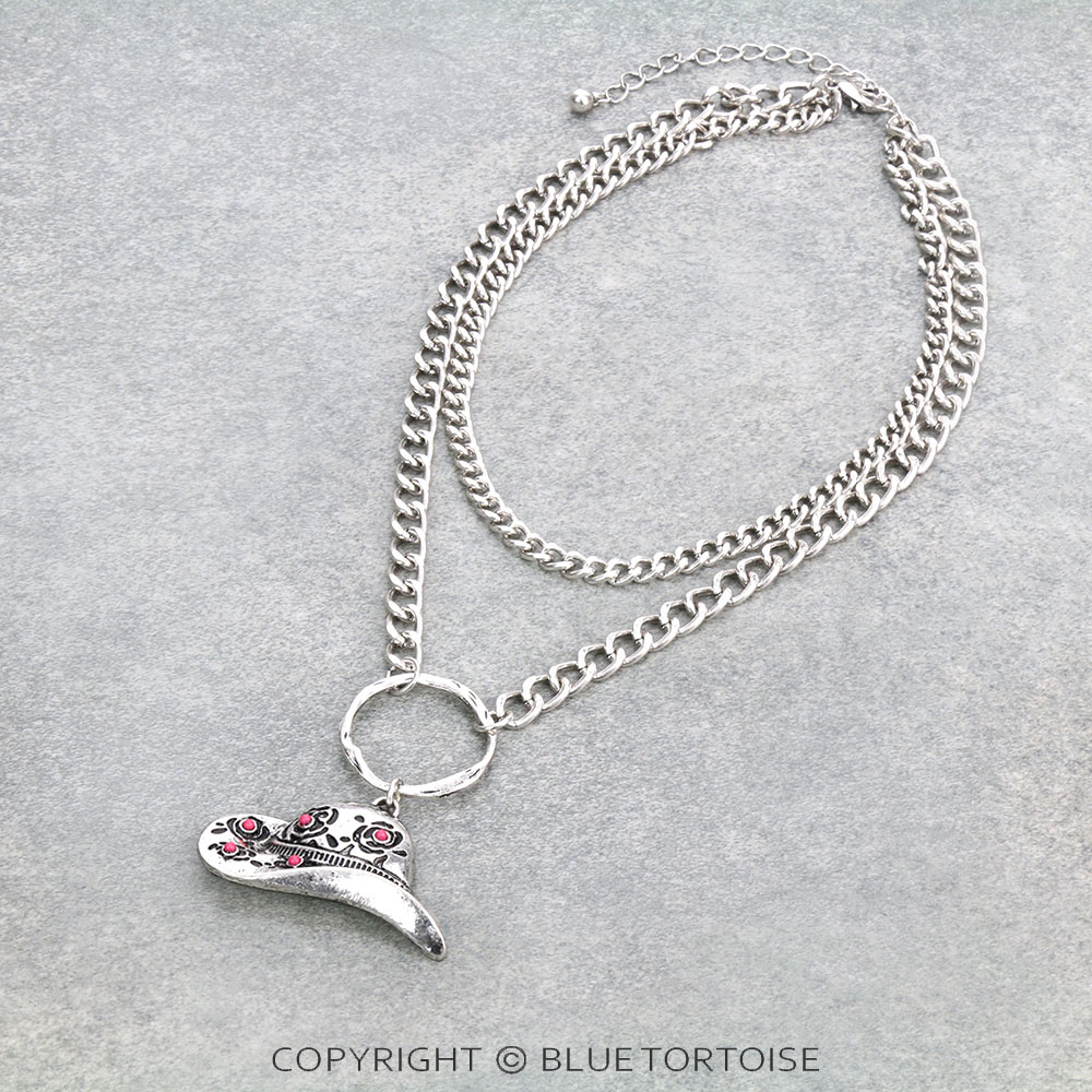 Western Cowboy Hat 2 Layered Chain Necklace