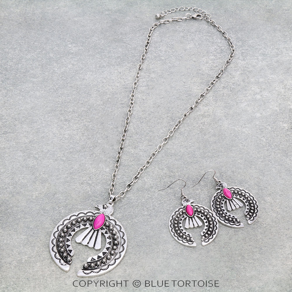 Western Thunderbird Squash Blossom Necklace Set