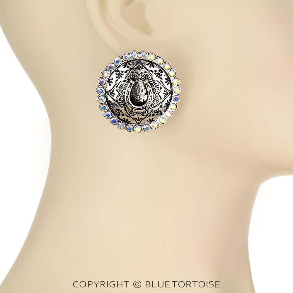 Western Horseshoe with Stone Stud Earrings - Image 2