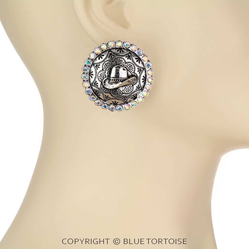 Western Cowboy Hat with Stone Stud Earrings - Image 2