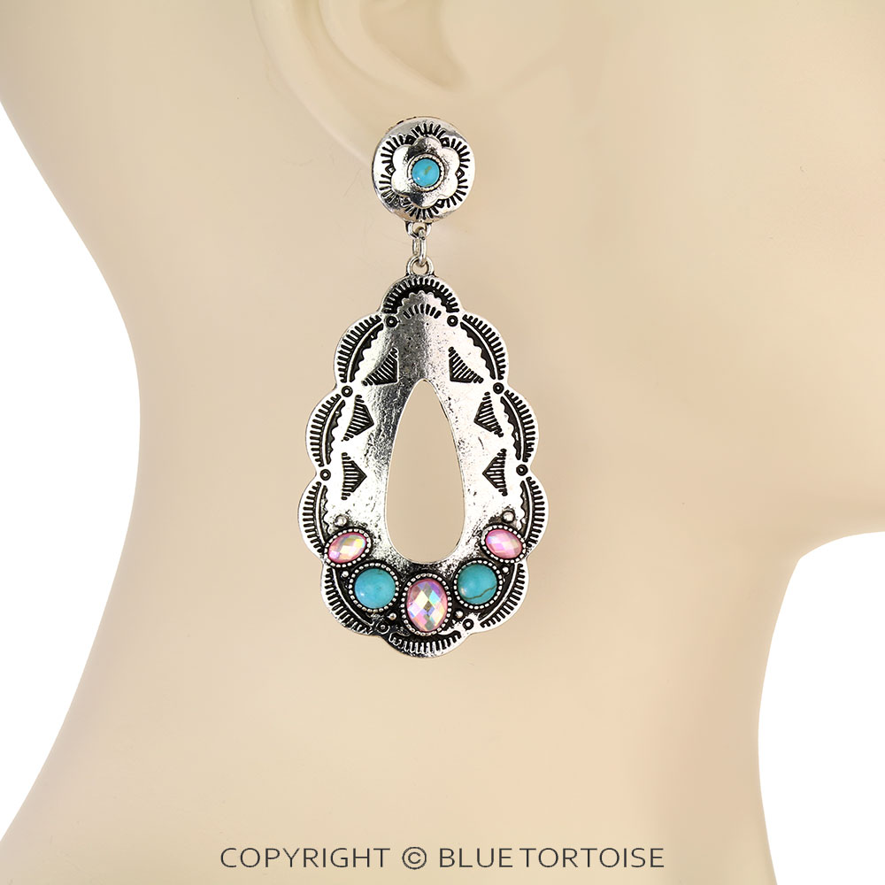 Western Concho Stone Stud Earrings - Image 2