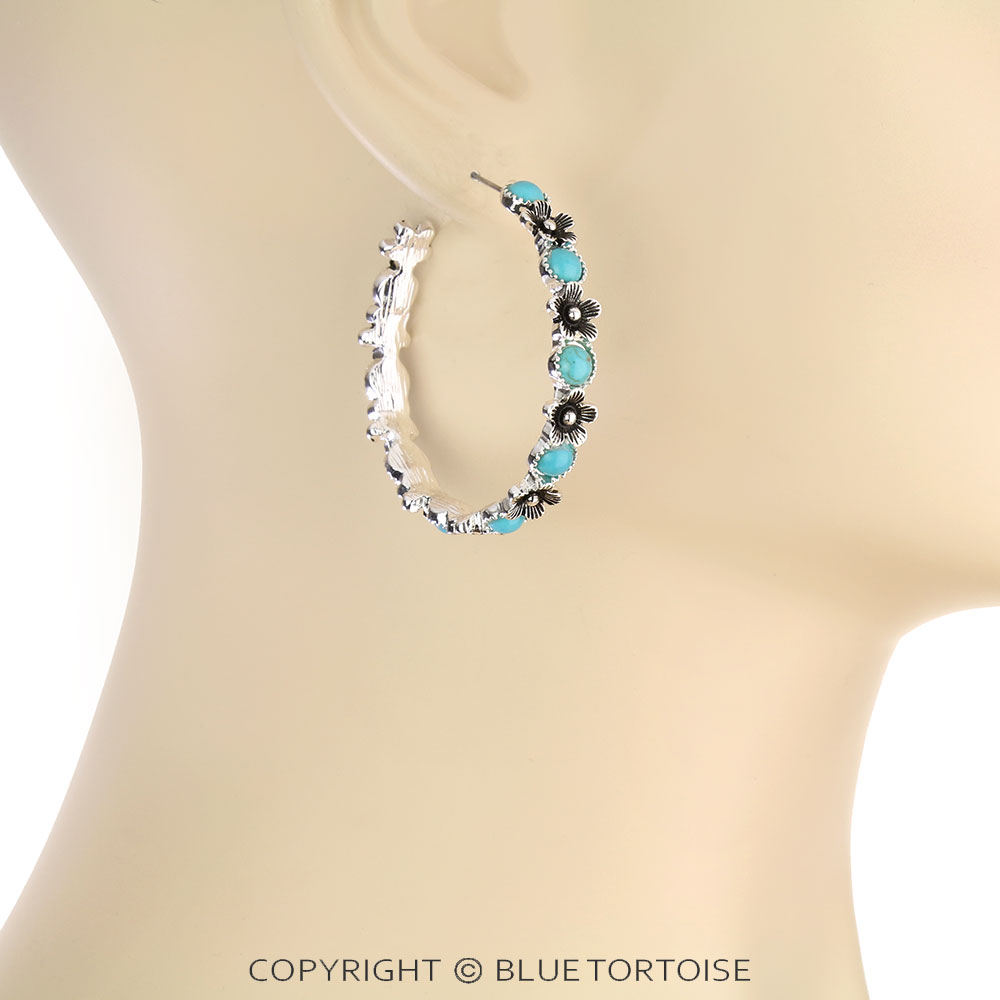 Western Design Stone Hoop Earrings - Image 2