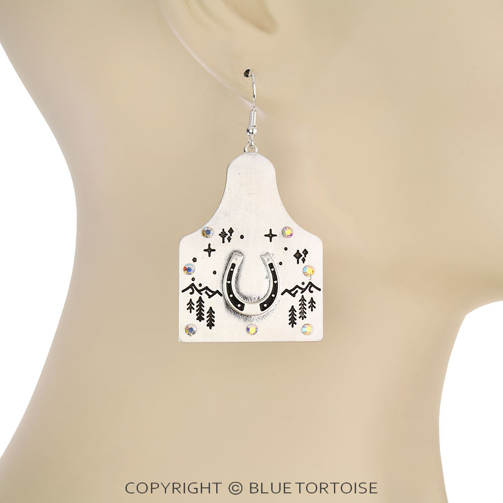 Western Horseshoe Ear Tag Dangle Earrings - Image 2