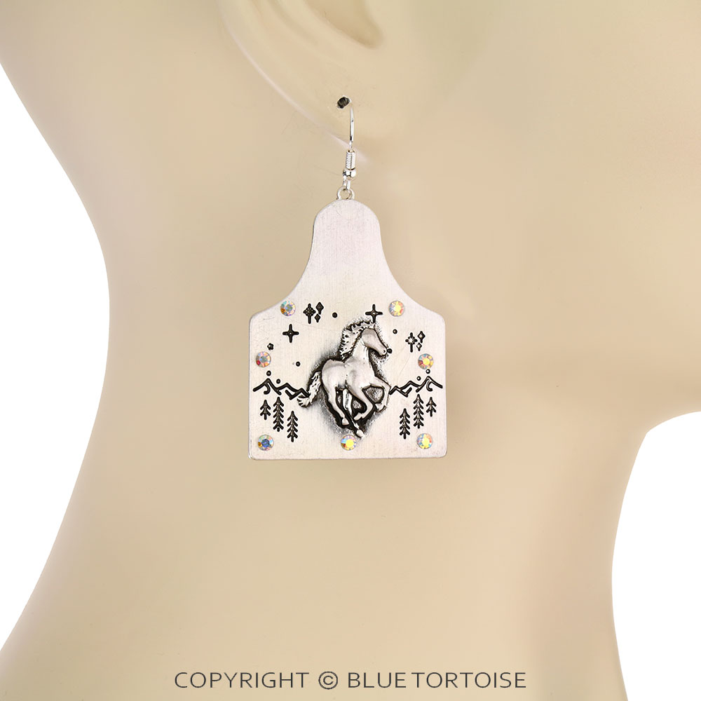 Western Horse Ear Tag Dangle Earrings - Image 2