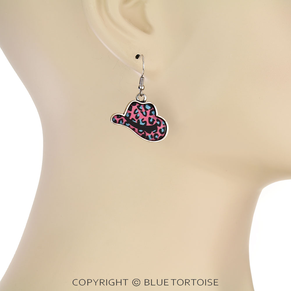 Western Cowboy Hat Flat Bubble Dangle Earrings - Image 2