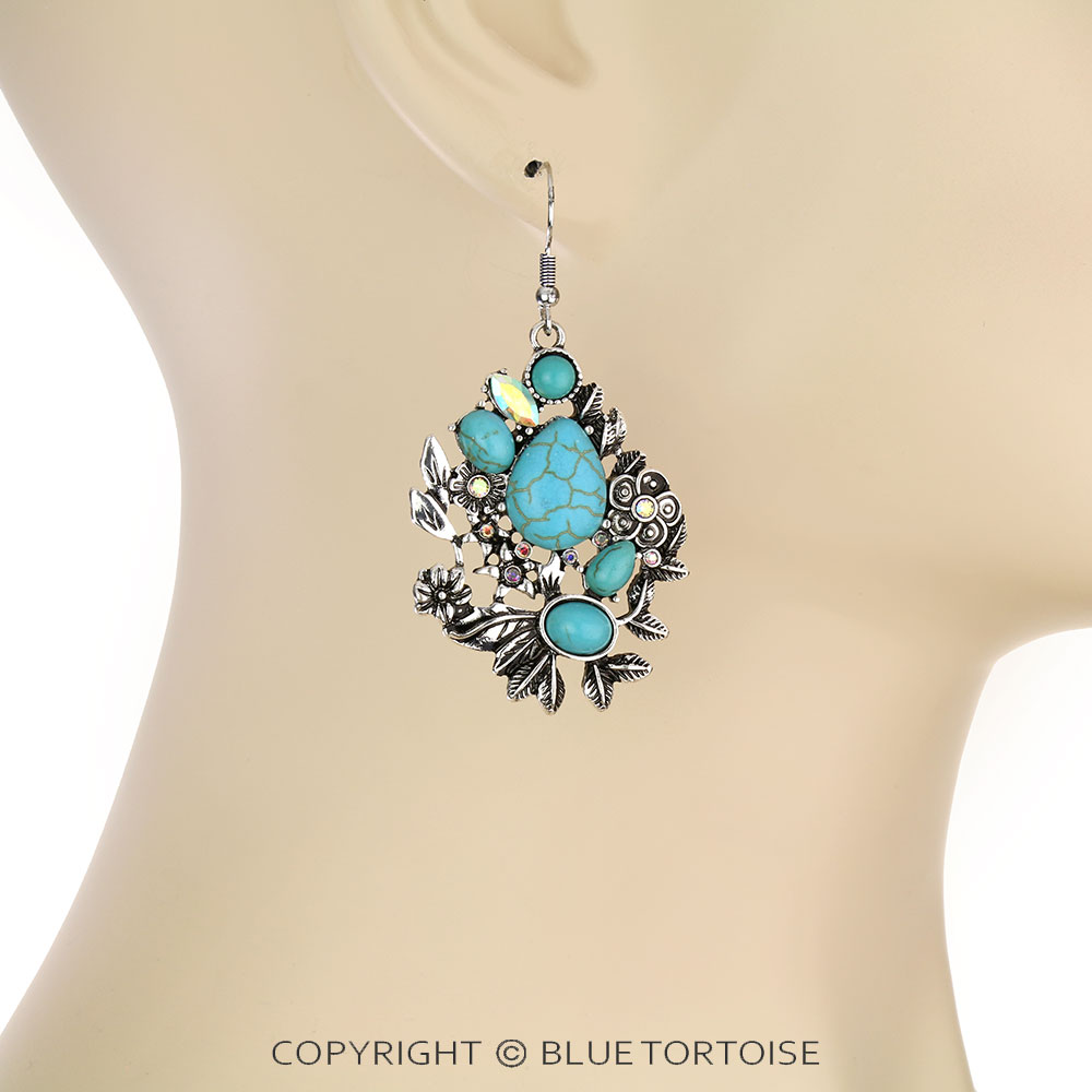 Western Flower Stone Dangle Earrings - Image 2
