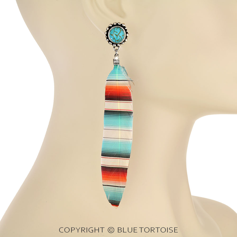 Western Stone Post Feather Earrings - Image 2