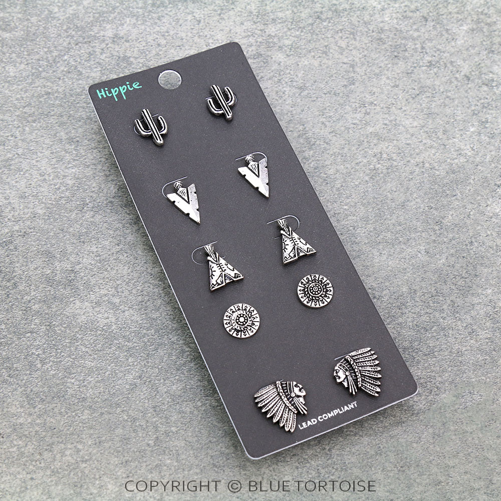 5 Pair Indian Theme Stud Earring Set