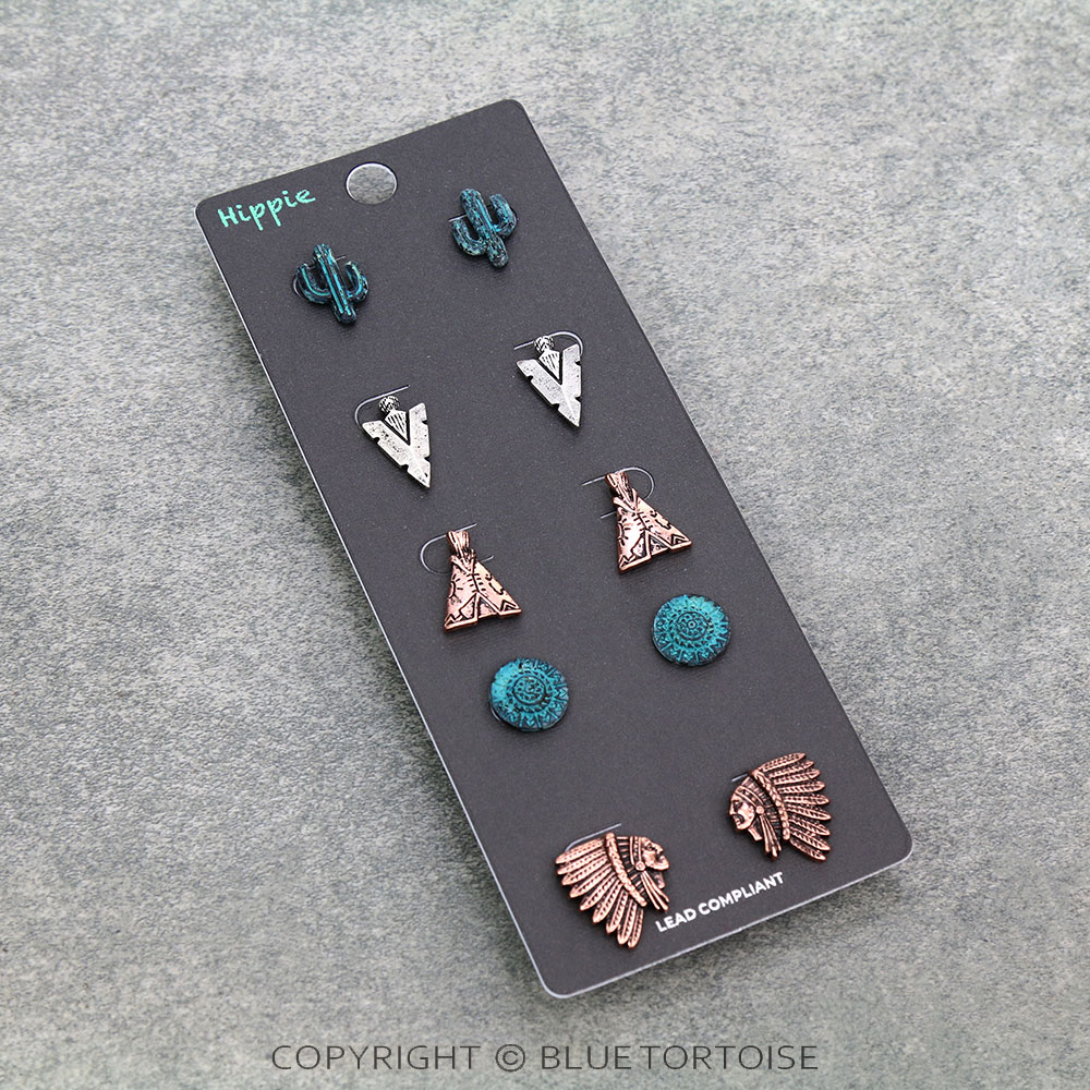 5 Pair Indian Theme Stud Earring Set