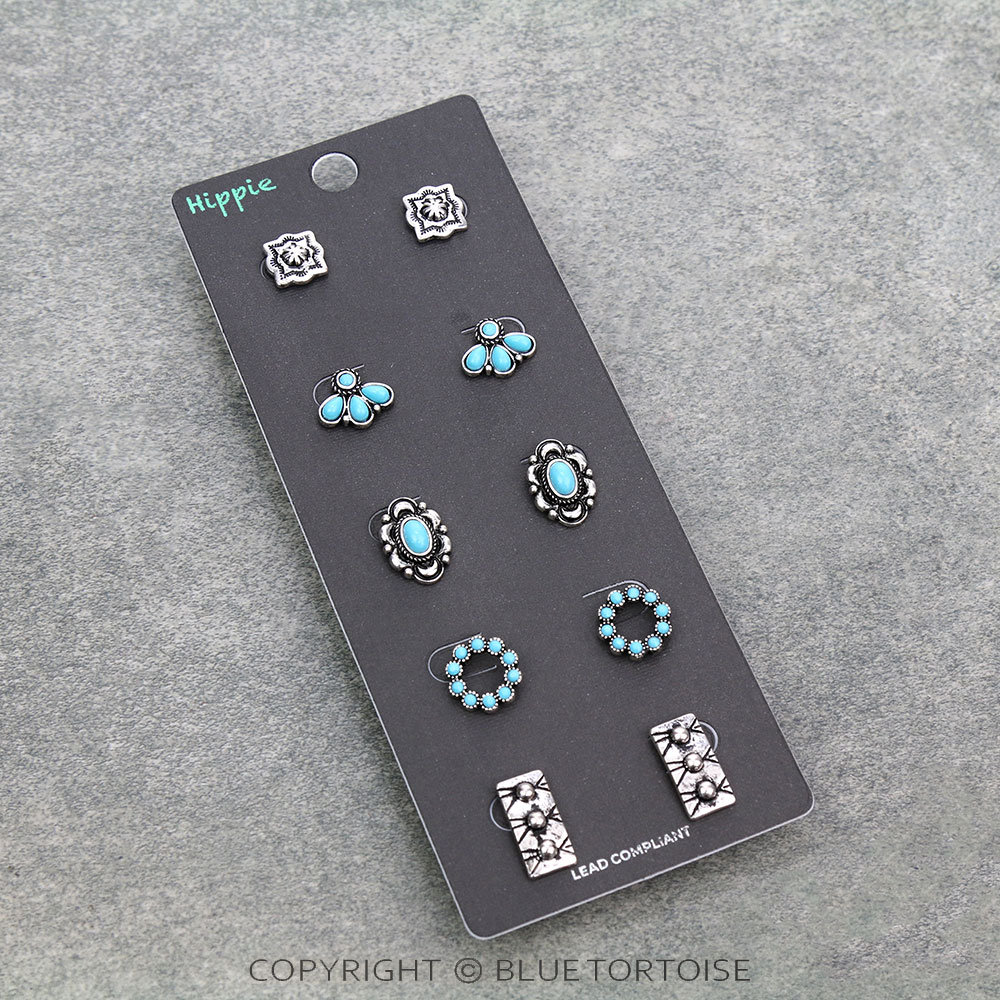 5 Pair Western Design Stud Earring Set