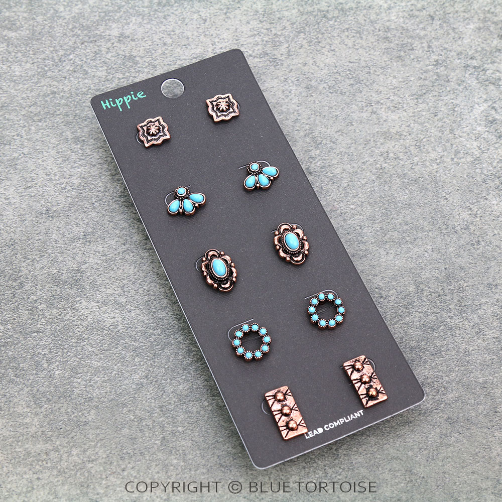 5 Pair Western Design Stud Earring Set