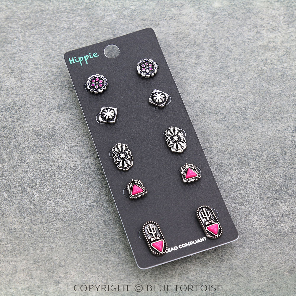 5 Pair Western Design Stud Earring Set