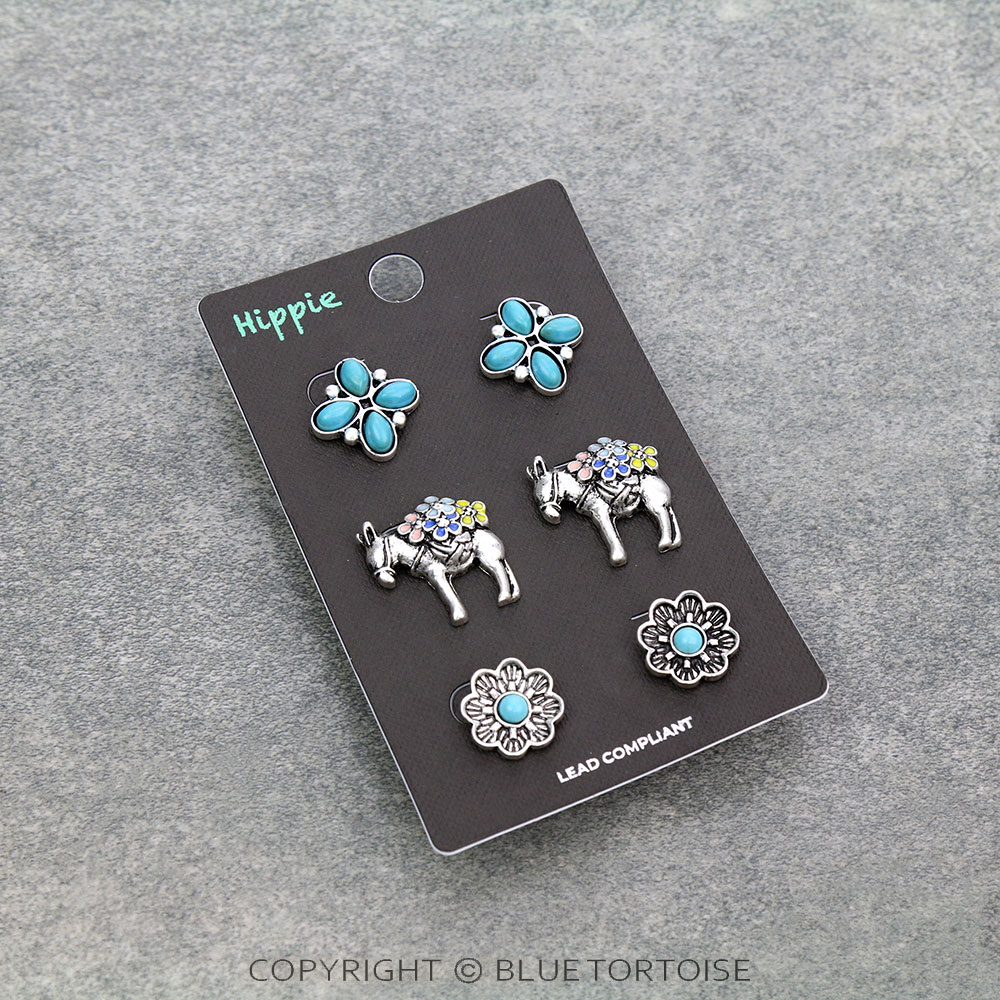 3 Pair Western Donkey Earring Set