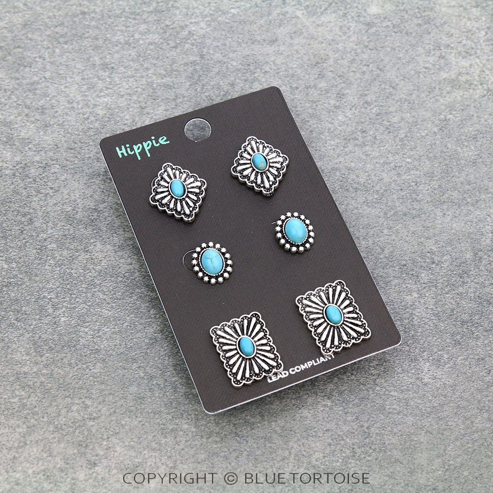 3 Pair Western Concho Earring Set