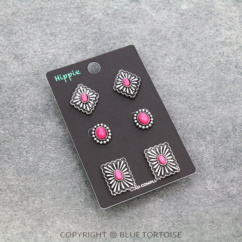 3 Pair Western Concho Earring Set