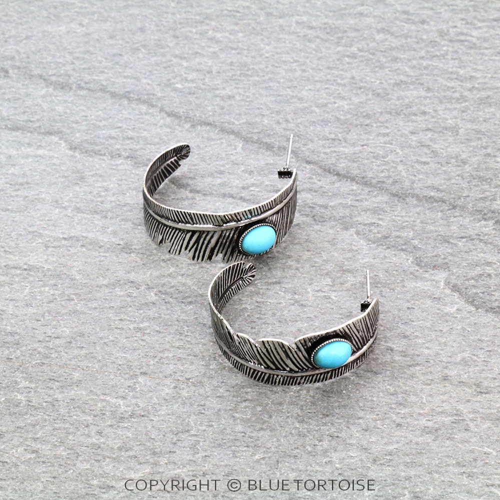 Western Feather Hoop Earrings