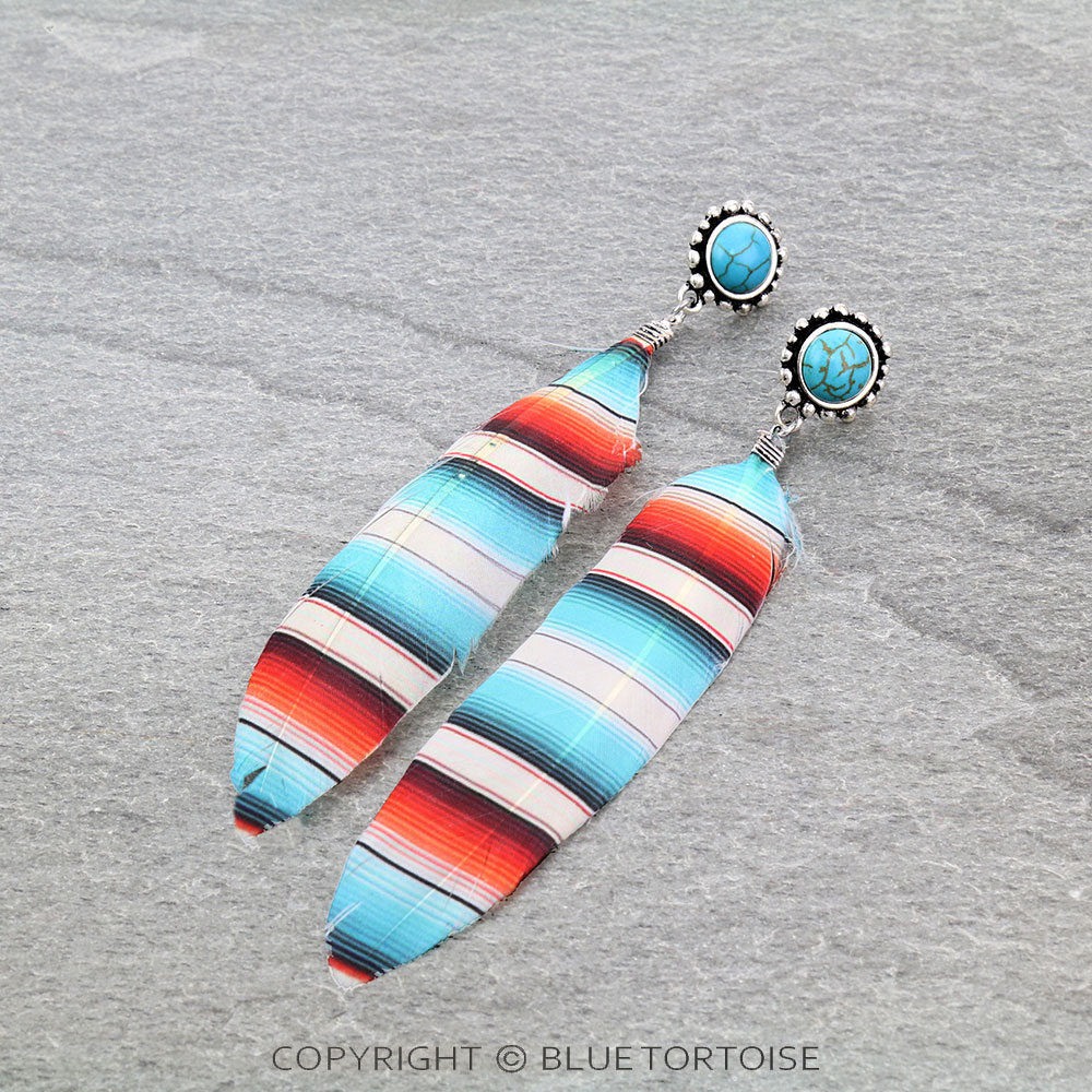 Western Stone Post Feather Earrings