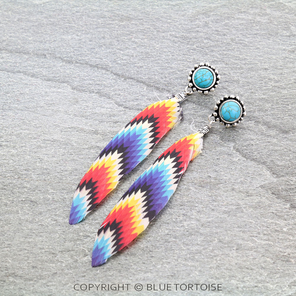 Western Stone Post Feather Earrings