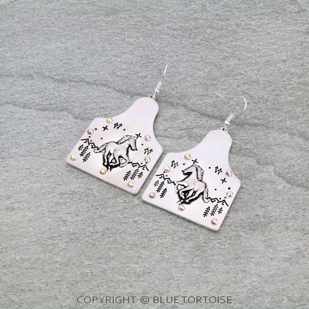 Western Horse Ear Tag Dangle Earrings