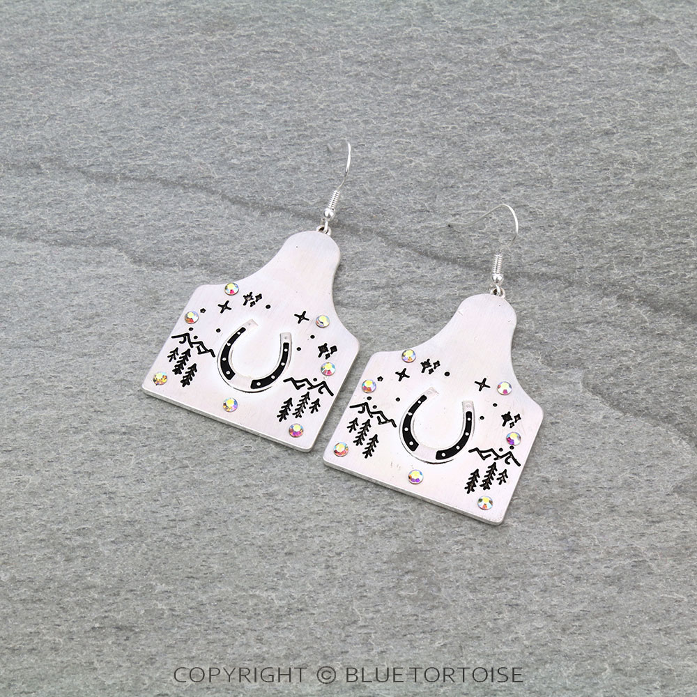 Western Horseshoe Ear Tag Dangle Earrings