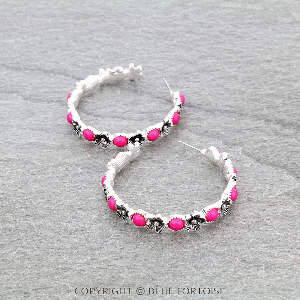 Western Design Stone Hoop Earrings