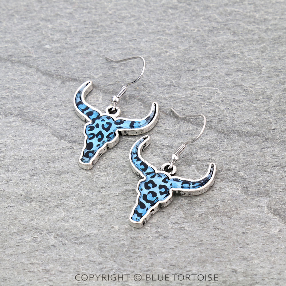 Western Steer Skull Flat Bubble Dangle Earrings