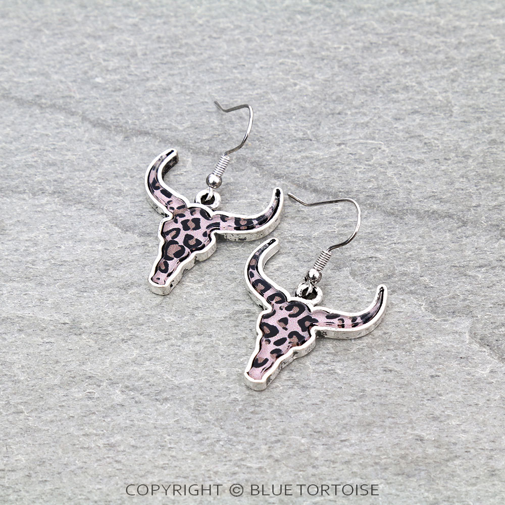 Western Steer Skull Flat Bubble Dangle Earrings