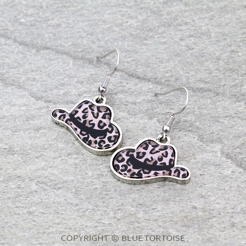 Western Cowboy Hat Flat Bubble Dangle Earrings