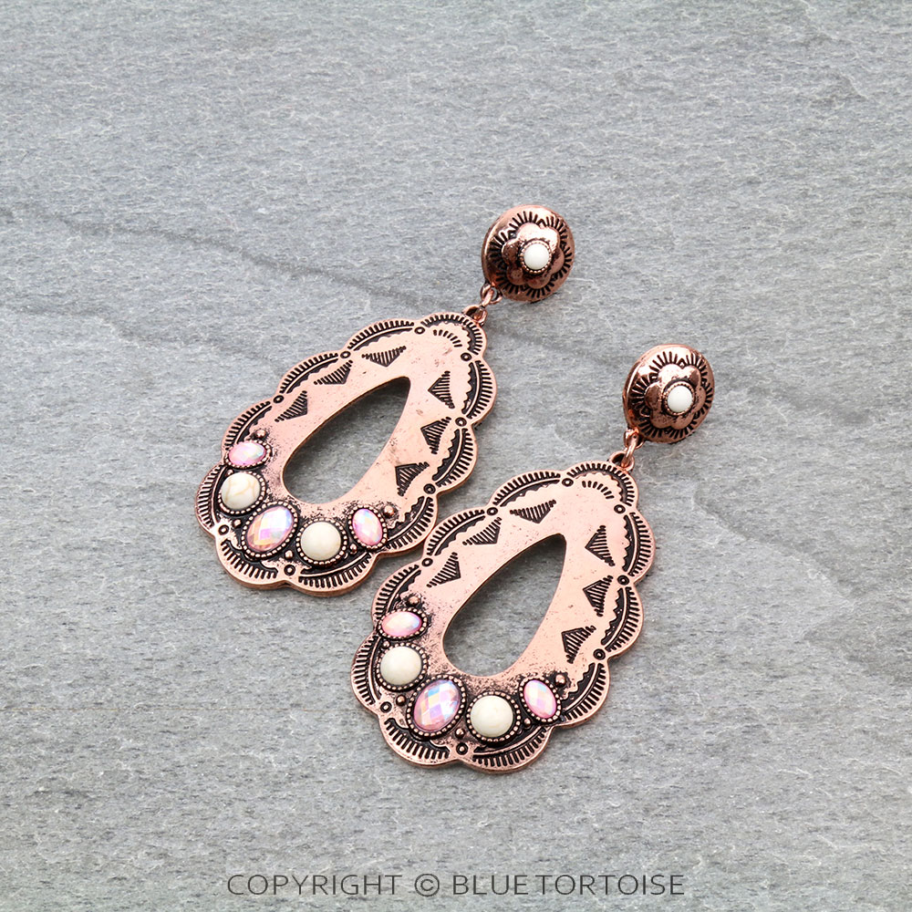 Western Concho Stone Stud Earrings
